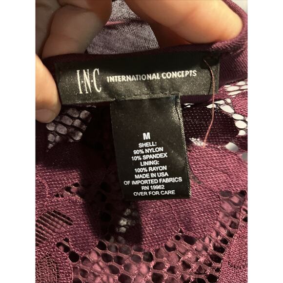 INC Women's Lace Top Sheer Bell Sleeve Purple Burgundy Size M Boho Romantic - Picture 10 of 10